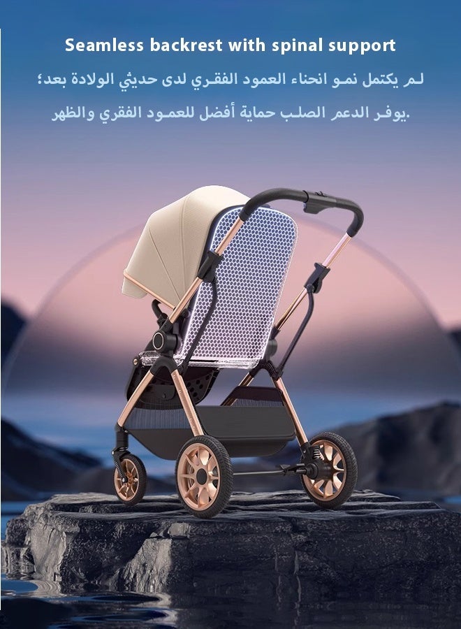 Kidilo Luxury High Landscape Reversible Baby Stroller，3-in-1 Convertible Modes，Advanced Shock Absorption，Full Reclining Bassinet - Image 5